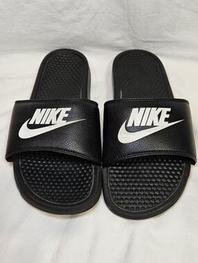 Nike Black Slide Sandals with White Logo